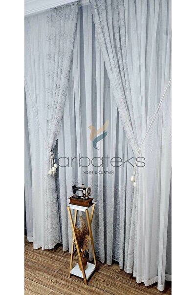 farbateks Trend Ground Ttm Cypress Gray Silver Silver Embroidery Pattern Tulle Background Suit Tulle Curtain