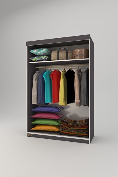 Kenzlife Gardırop Sürgülü Kapaklı Kapılı Karanfil120 Gri Gardolap Dolap