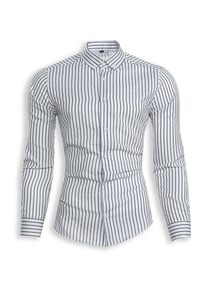 King Brothers Black Striped Slim Fit Plain Cotton Lapel Long Sleeve Men's Classic Shirt