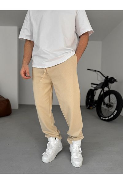 BYBASICMAN Beige Waffle Fabric Baggy Pants Ke-5080