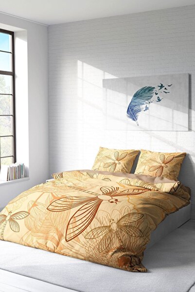 MonoHome Set de lenjerie de pat din satin de bumbac dublu 3D Digital Dragonfly