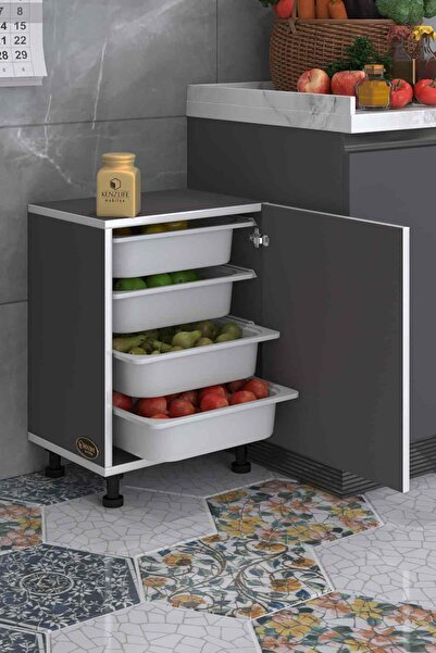 Kenzlife Sepetli Mutfak Dolabı Ruberukapak Gri 062X45X30 Kapaklı Banyo Çamaşır Beyaz 4 Lü Sepet