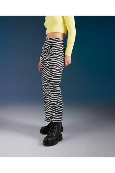Kübra Tekstil Women's Zebra Print Tulle Lined Maxi Skirt 2792