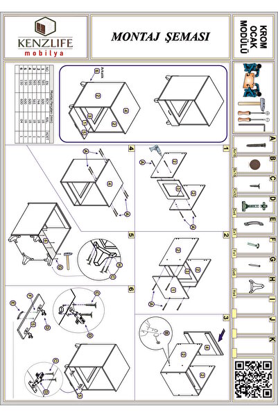 Kenzlife Ankastre Modülü Kabini Krom Cvz Fırın Ocak Dolabı Kapaklı Ayaklı Sabit Tabla