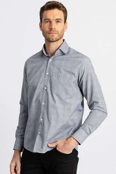 Tudors Ανδρικό πουκάμισο σε γκρι μακρυμάνικο Classic Fit, Βαμβακερό Easy Iron ριγέ