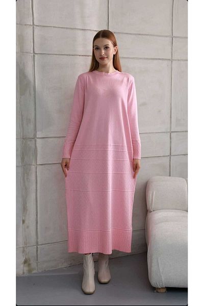 QUAWEAR Crew Neck Stretchy Mercerized Fabric Full Length Hijab Dress