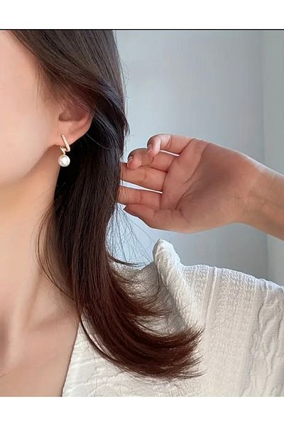 ER TAKI Stylish Elegant Engagement Henna Wedding Evening Dress Earrings with Gold Colored Rhinestone Pearl Model