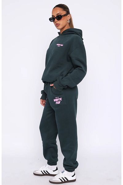 The Champ Clothing White Fox Women - طقم بدلة رياضية بجيب مدخن، طقم 3 بخصر مطاطي مطبوع