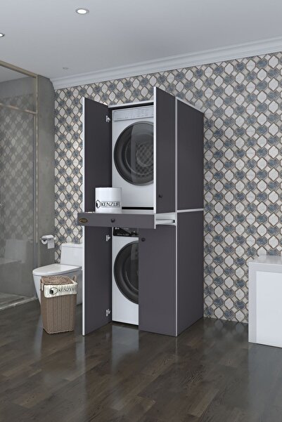 Kenzlife Çamaşır-Kurutma Makinesi Dolabı El Kindi Gri 187*070*60 Çekmeceli Ka...