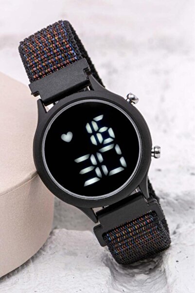 Pinkoli Yeni Sezon Cırtlı Yapışır Kordon Siyah renk led Bileklik Kol Saat ST-...