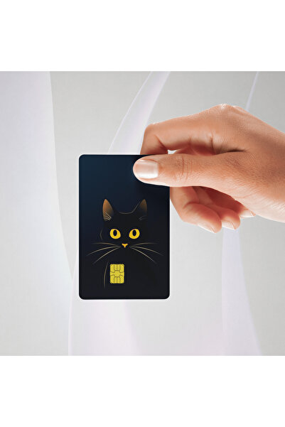 Huggy Craft Siyah Arka planlı Kedi Kredi/banka Kartı Kaplama Sticker tekli
