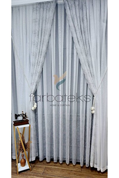 farbateks Trend Ground Ttm Cypress Gray Silver Silver Embroidery Pattern Tulle Background Suit Tulle Curtain