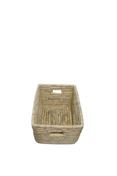 CasaLinda Hasır Kare Kalın Örgülü Çok Amaçlı Düzenleyici Sepet 26x21x18 12078