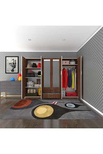 Kenzlife Gardırop 6 Kapılı Çekmeceli Begonvil240 Cvz Aynalı Kapaklı Gardolap ...