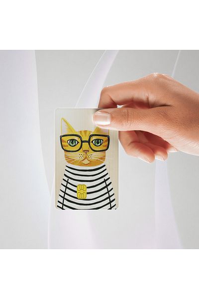 Huggy Craft ملصق بيجامة ونظارات مخططة على شكل قطة - طلاء بطاقة الائتمان/البنك، مفرد