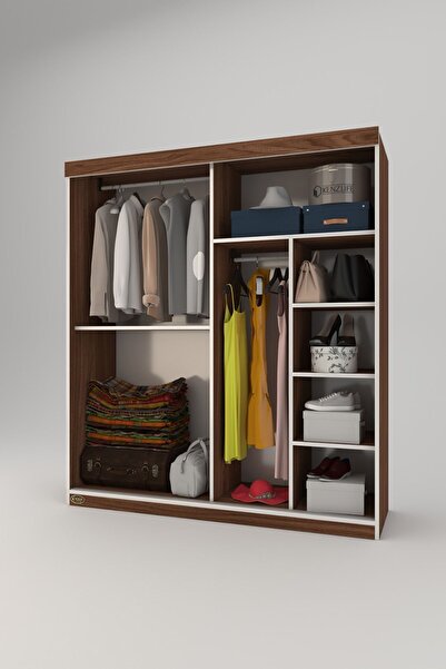 Kenzlife Gardırop Sürgülü Kapaklı Kapılı 160 Papatya Cvz Aynalı Gardolap Dolap