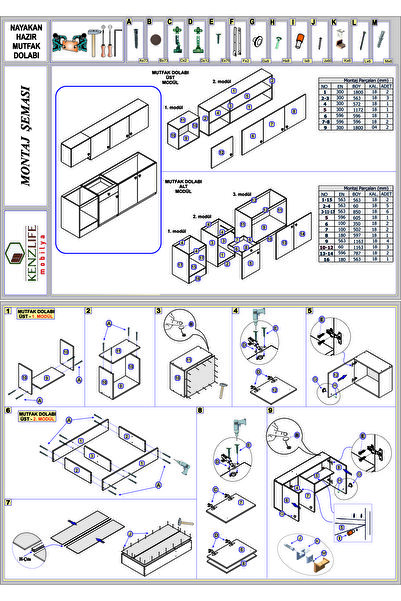 Kenzlife Hazır Mutfak Seti Nayakan Gri 240 Cm Genişlik Üst Tezgahsız Ankastre Fırın Modüllü
