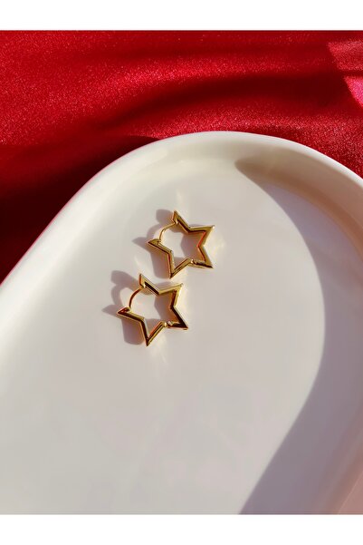 Butik Yıldız Gold Klipsli Çelik Küpe