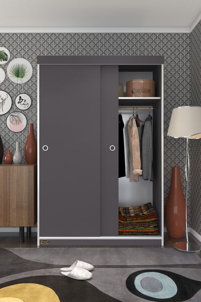 Kenzlife Gardırop Sürgülü Kapaklı Kapılı Karanfil120 Gri Gardolap Dolap