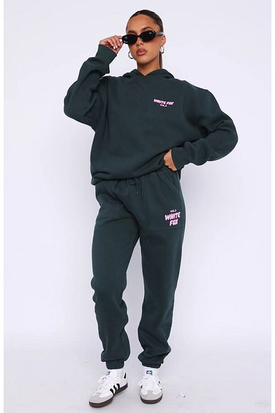 The Champ Clothing White Fox Women - طقم بدلة رياضية بجيب مدخن، طقم 3 بخصر مطاطي مطبوع