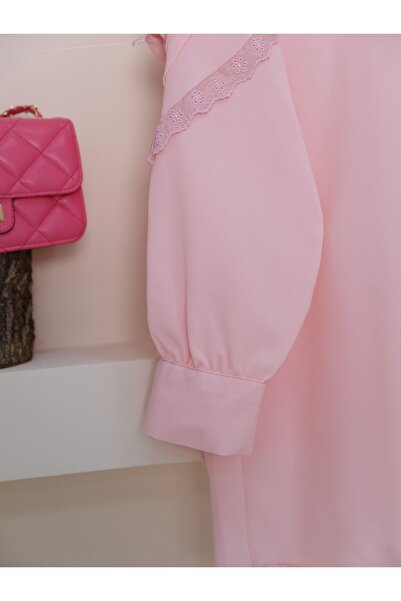 Modamorfo Long Buttoned Shoulder and Scalloped Front Shirt - Powder