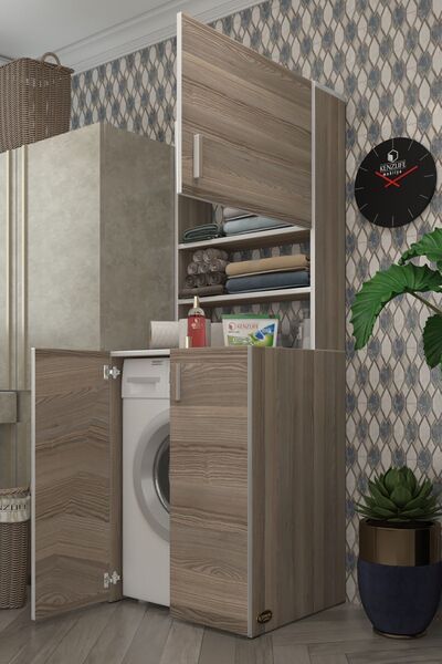 Kenzlife Çamaşır Makinesi Dolabı Kasparov Crd 180*066*55-20 Banyo Kapaklı Ark...