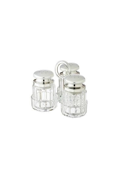 Dania Set of 3 Acrylic Salt Shakers with Acrylic Holder Silver