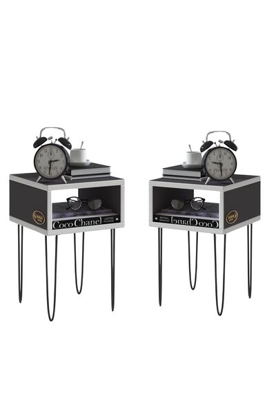 Kenzlife Komodin Ortense Gri Komidin 2 Li Set 44*29*29 Metal Ayaklı Orta Zigo...