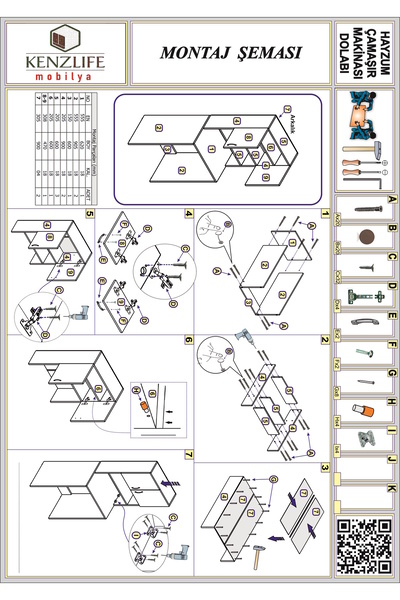 Kenzlife Çamaşır Makinesi Dolabı Hayzum Byz 180*066*55 Banyo Kiler Çift Kapaklı Arkalıklı