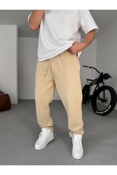 BYBASICMAN Beige Waffle Fabric Baggy Pants Ke-5080