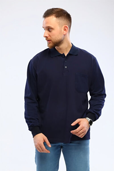 Alcteks البلوز 2 موضوع بولو الرقبة الأزرق الداكن طويلة الأكمام