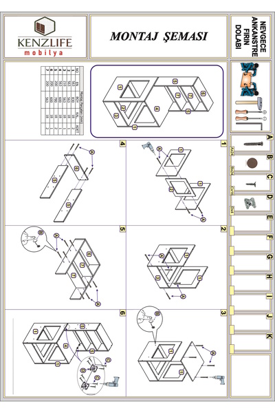 Kenzlife Ankastre Fırın Dolabı Nevgece Cvz 165*60*56 Mutfak Eko Düz