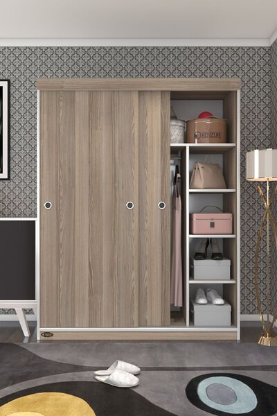 Kenzlife Gardırop Sürgülü Kapaklı Kapılı 140 Papatya Crd Gardolap Dolap
