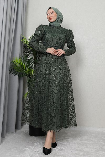 GİZ AGİYİM Χακί Hijab Βραδινό Φόρεμα - Ayperi