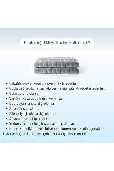 Sinada Ultra Yumuşak Wellsoft Ağırlıklı Battaniye Tek Kişilik Ağırlıklı Yorgan 6 Kg Gri 155x215 4 Mevsim