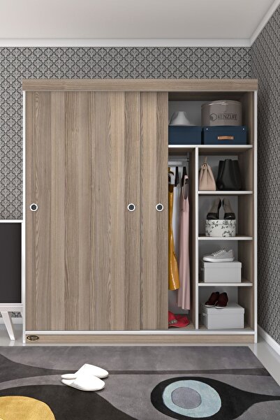 Kenzlife Gardırop Sürgülü Kapaklı Kapılı 160 Papatya Crd Gardolap Dolap