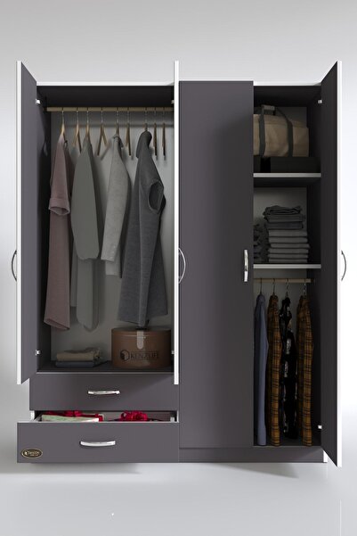 Kenzlife Gardırop 4 Kapaklı Kapılı 2 Çekmeceli Orkide Gri 180*120*42 Gardolap Dolap