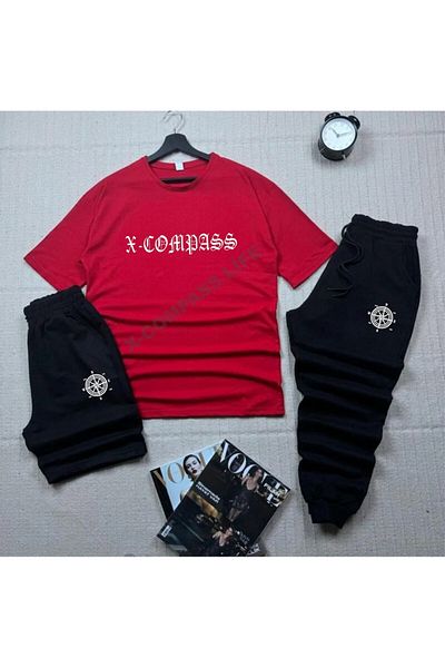 x-compass life Unisex Summer Shorts T-shirt Sweatpants Set of 3 Combin Set