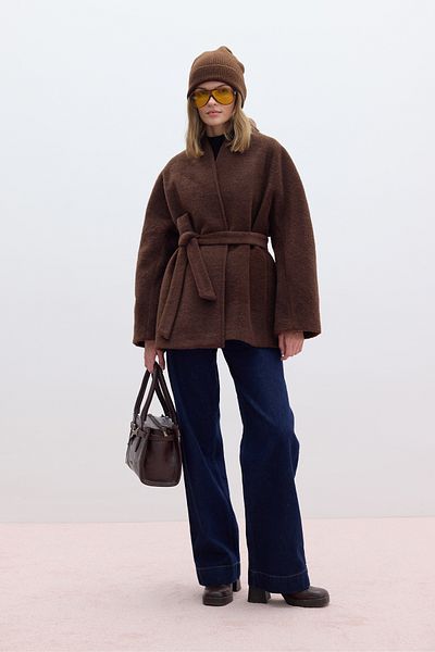 Manuka Brown Thick Stamped Kimono Coat