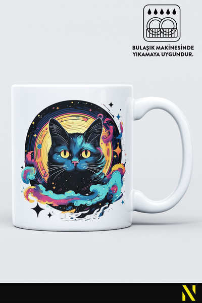 nilizma كوب بورسلين منقوش على شكل قطة سوداء
