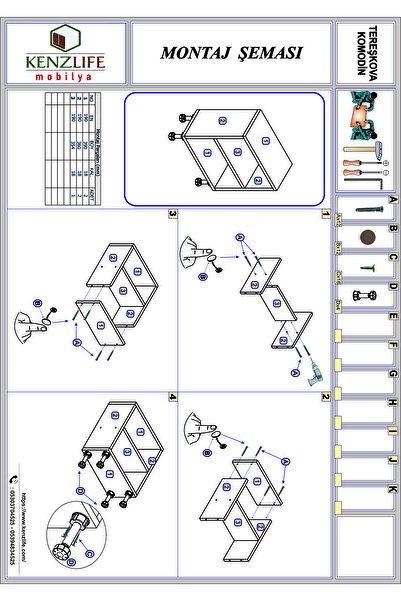 Kenzlife Komodin Tereşkova Byz 2 Li Set 47*39*19 Mutfak Banyo Ofis Dolabı Komidin Siyah Ayaklı (M)