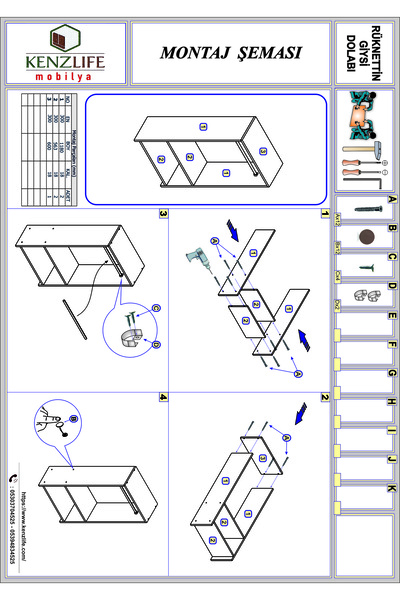 Kenzlife Giysi Dolabı Rüknettin 120*060*30 Gri Gardırop
