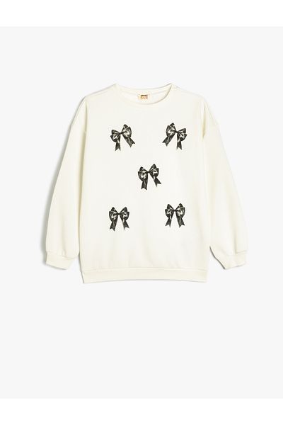 Koton Bow Print Long Sleeve Crew Neck Sweatshirt