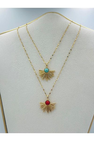 MyladyAccessoriess Turquoise Enamel Brass Plated Half Sun Necklace