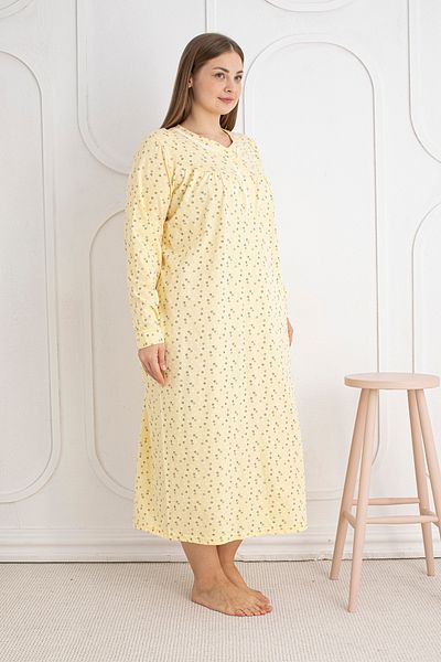 SEBOTEKS 100% Cotton Seasonal Fabric Long Sleeve Plus Size Mother's Nightgown 813