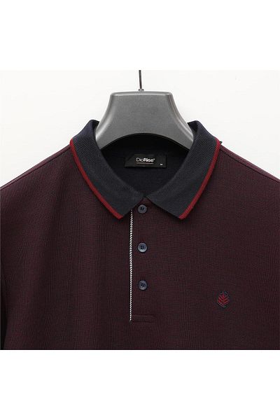 Dio Rise Tricou polo subțire cu mânecă lungă pentru bărbați - IS-201 - Roșu Claret - Bleumarin