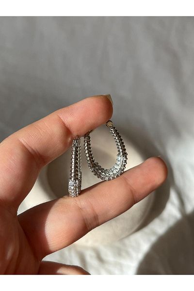 2D2B Nature Surgical Steel Zircon Stone Oval Hoop Earrings