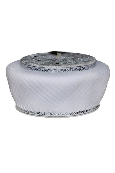 şahinbak White and Gray Bordered Cross Wraparound - Imam Wraparound, Skullcap, Cube (S053)