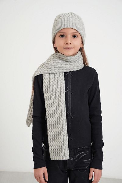 CHUBA Soft Button Knitwear Hair Knitting and Beanie Set for Kids Ages 7-9 and 10-12 - Gray Chkıds103