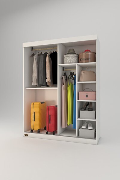 Kenzlife Gardırop Sürgülü Kapaklı Kapılı 140 Papatya Byz Aynalı Gardolap Dolap